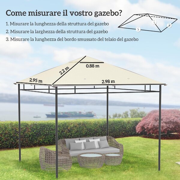VivaGarden Copertura Gazebo 3x3m in Poliestere con Prese d'Aria e Fori di Drenaggio colore Crema