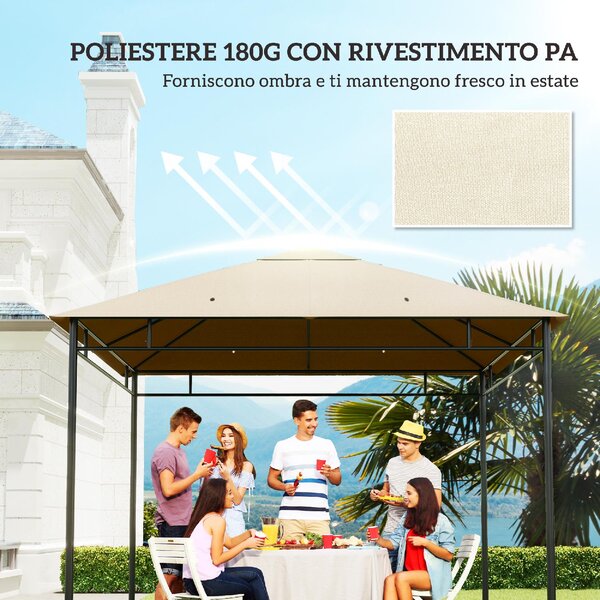 VivaGarden Copertura Gazebo 3x3m in Poliestere con Prese d'Aria e Fori di Drenaggio colore Crema