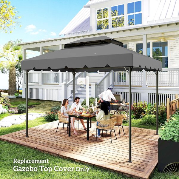 VivaGarden Copertura Gazebo 3x4 m 2 Livelli con 8 Fori di Drenaggio in Poliestere colore Grigio Chiaro
