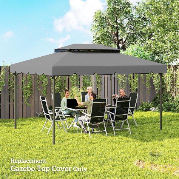 VivaGarden Copertura Gazebo 3x4 m 2 Livelli con 8 Fori di Drenaggio in Poliestere colore Grigio Chiaro