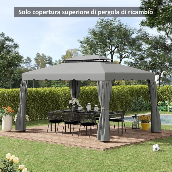 VivaGarden Copertura Gazebo 3x4 m 2 Livelli con 8 Fori di Drenaggio in Poliestere colore Grigio Chiaro