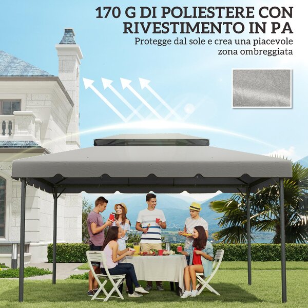 VivaGarden Copertura Gazebo 3x4 m 2 Livelli con 8 Fori di Drenaggio in Poliestere colore Grigio Chiaro