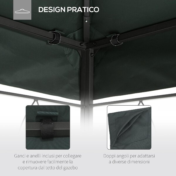 VivaGarden Copertura Gazebo 4x3 m a 2 Livelli in Poliestere con Cinghie e 10 Fori di Drenaggio colore Grigio Antracite