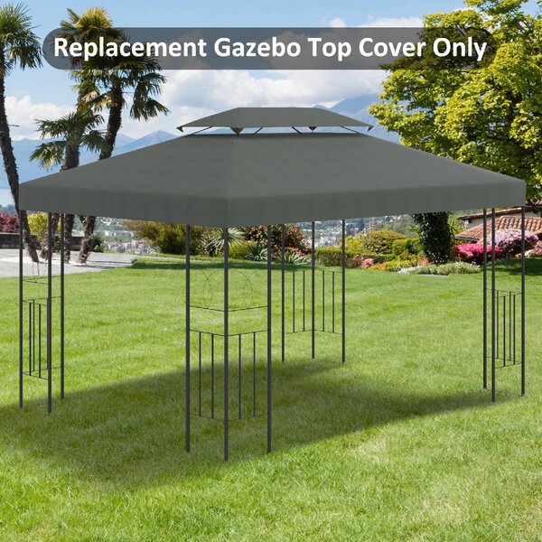 VivaGarden Copertura Gazebo 4x3 m a 2 Livelli in Poliestere con Cinghie e 10 Fori di Drenaggio colore Grigio Scuro