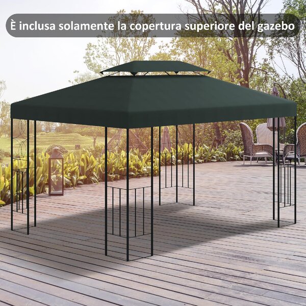VivaGarden Copertura Gazebo 4x3 m a 2 Livelli in Poliestere con Cinghie e 10 Fori di Drenaggio colore Grigio Antracite