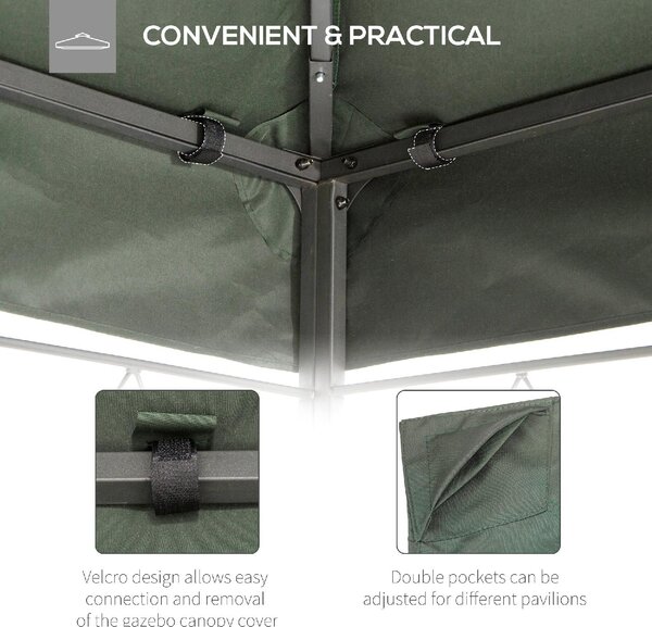 VivaGarden Copertura Gazebo 4x3 m a 2 Livelli in Poliestere con Cinghie e 10 Fori di Drenaggio colore Grigio Scuro