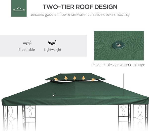 VivaGarden Copertura Gazebo 4x3 m a 2 Livelli in Poliestere con Cinghie e 10 Fori di Drenaggio colore Verde