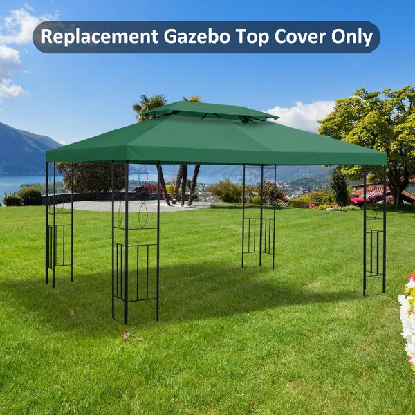 VivaGarden Copertura Gazebo 4x3 m a 2 Livelli in Poliestere con Cinghie e 10 Fori di Drenaggio colore Verde