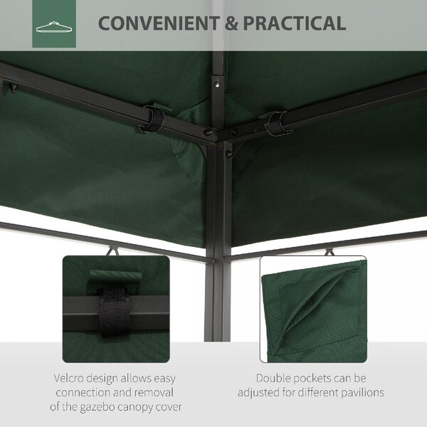 VivaGarden Copertura Gazebo 4x3 m a 2 Livelli in Poliestere con Cinghie e 10 Fori di Drenaggio colore Verde