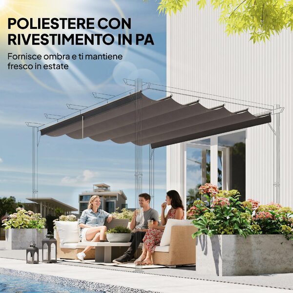 VivaGarden Copertura Pergola da Giardino 3x3 m Top con 10 Fori di Drenaggio colore Grigio Chiaro