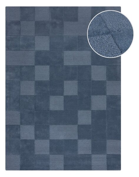 Tappeto in lana blu scuro tessuto a mano 160x230 cm Checkerboard - Flair Rugs
