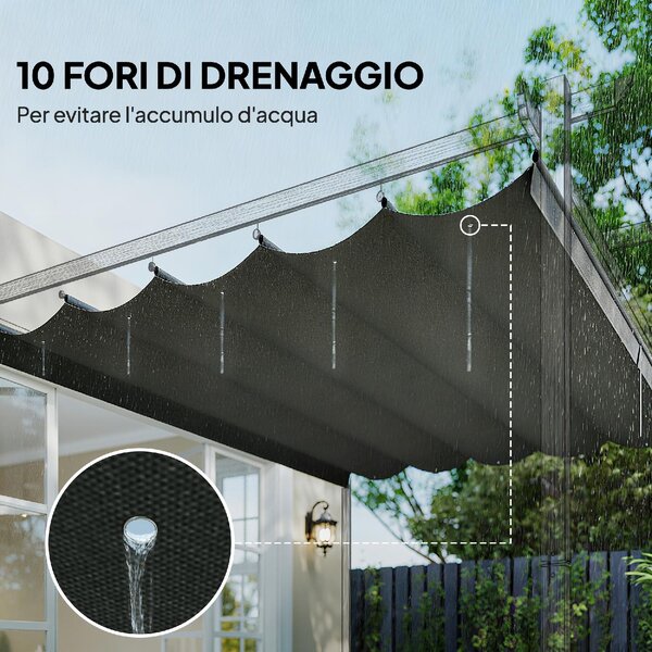 VivaGarden Copertura Pergola da Giardino 3x3 m Top con 10 Fori di Drenaggio colore Grigio Chiaro