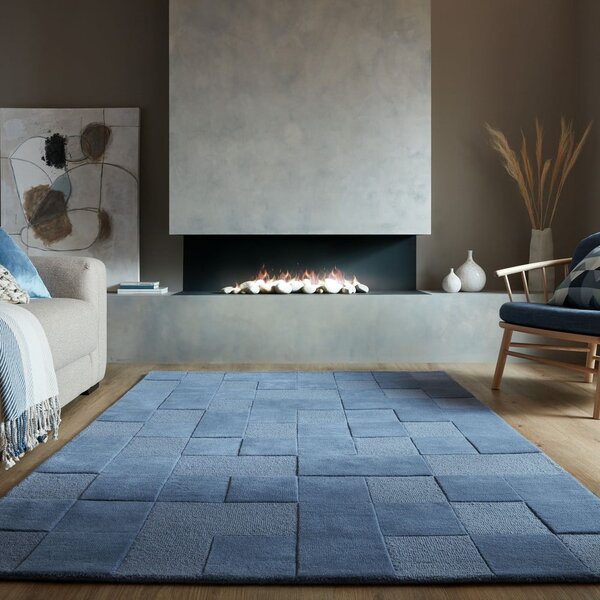 Tappeto in lana blu scuro tessuto a mano 160x230 cm Checkerboard - Flair Rugs