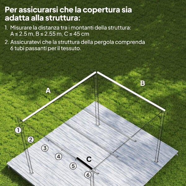 VivaGarden Copertura Pergola da Giardino 3x3 m Top con 10 Fori di Drenaggio colore Grigio Chiaro