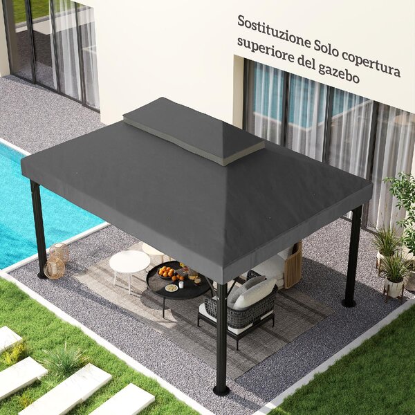 VivaGarden Copertura Gazebo da Giardino 3x4 m Top a 2 Livelli in Tessuto Oxford 600D con Fori di Drenaggio colore Grigio Scuro
