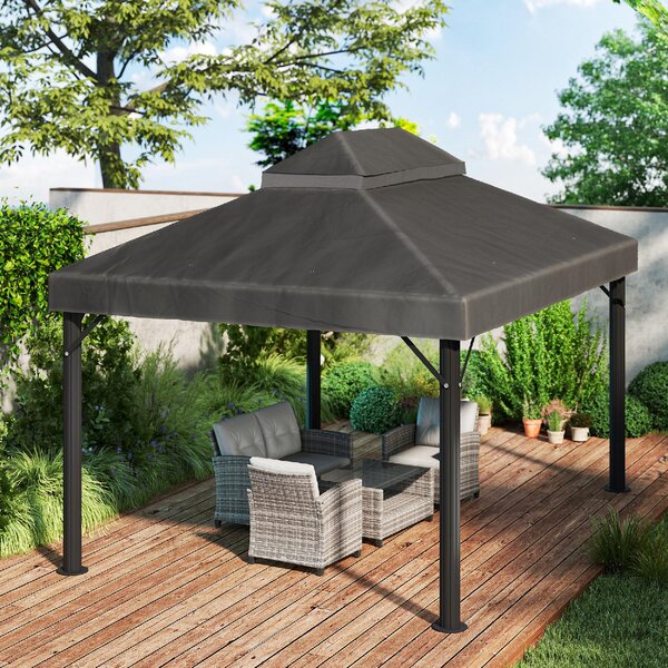 VivaGarden Copertura Gazebo da Giardino 3x4 m Top a 2 Livelli in Tessuto Oxford 600D con Fori di Drenaggio colore Grigio Scuro