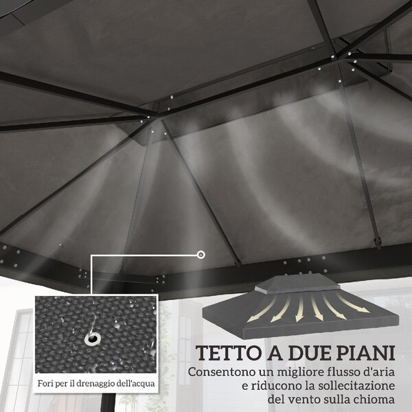 VivaGarden Copertura Gazebo da Giardino 3x4 m Top a 2 Livelli in Tessuto Oxford 600D con Fori di Drenaggio colore Grigio Scuro