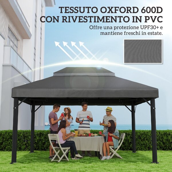 VivaGarden Copertura Gazebo da Giardino 3x4 m Top a 2 Livelli in Tessuto Oxford 600D con Fori di Drenaggio colore Grigio Scuro