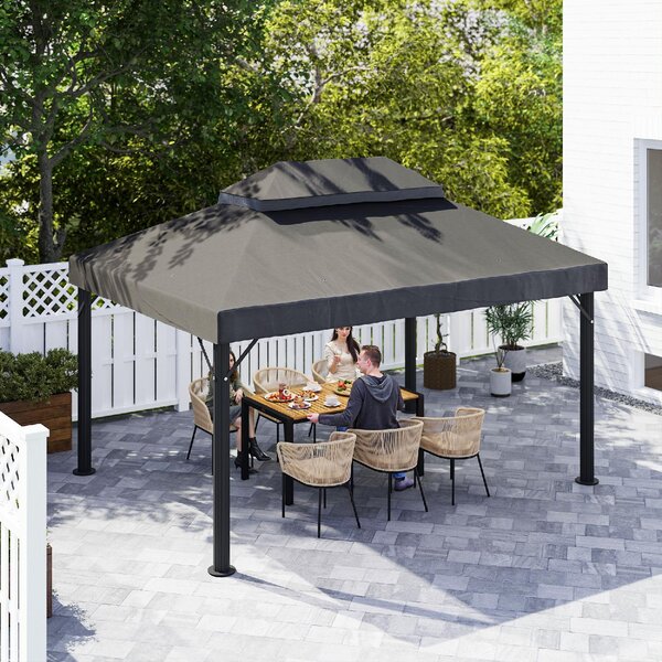 VivaGarden Copertura Gazebo da Giardino 3x4 m Top a 2 Livelli in Tessuto Oxford 600D con Fori di Drenaggio colore Grigio Scuro