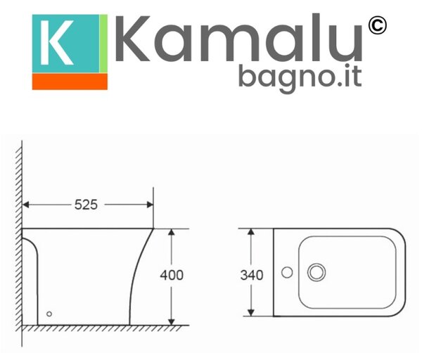 Kamalu set sanitari monoblocco rimless scarico a parete e soft close | anta-2300