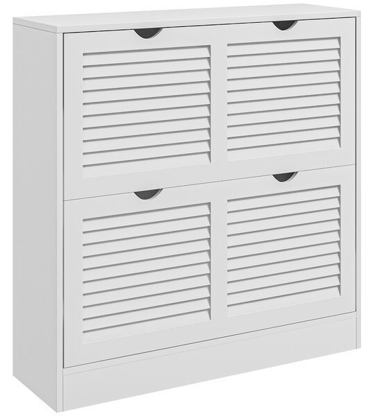 HOMCOM Mobile Scarpiera Salvaspazio in Legno per 16 Paia di Scarpe con 2 Ante a Ribalta, 81.5x25x83cm, Bianco|Aosom