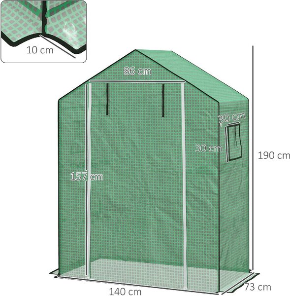 VivaGarden Copertura PE per Serra da Giardino con Porta a Cerniera e Finestre 140x73x190 cm colore Verde - A560GNAO82