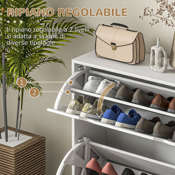 HOMCOM Mobile Scarpiera Salvaspazio in Legno per 16 Paia di Scarpe con 2 Ante a Ribalta, 81.5x25x83cm, Bianco|Aosom