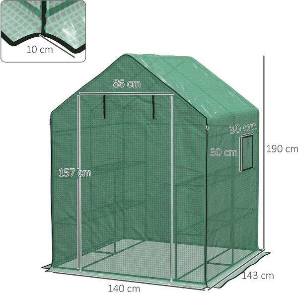 VivaGarden Copertura PE per Serra da Giardino con Porta a Cerniera e Finestre 140x143x190 cm colore Verde - A550GNAO82