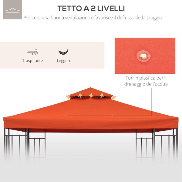 VivaGarden Copertura per Gazebo 3x3 m a 2 Livelli in Poliestere Resistente con 8 Fori di Drenaggio Rosso Ruggine