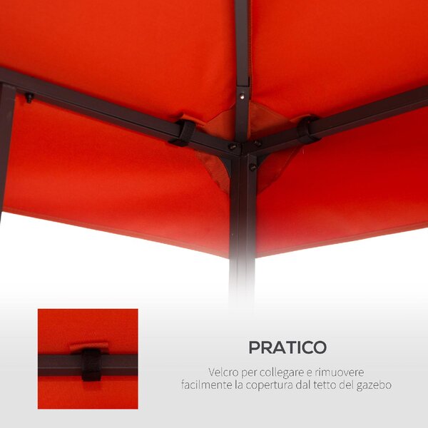 VivaGarden Copertura per Gazebo 3x3 m a 2 Livelli in Poliestere Resistente con 8 Fori di Drenaggio Rosso Ruggine