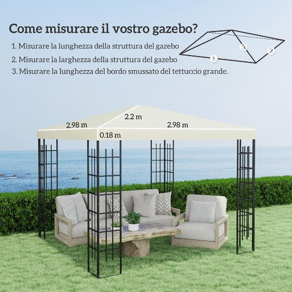 VivaGarden Copertura per Gazebo da Giardino 3x3 m in Tessuto Oxford 600D con Fori di Drenaggio colore Bianco Crema