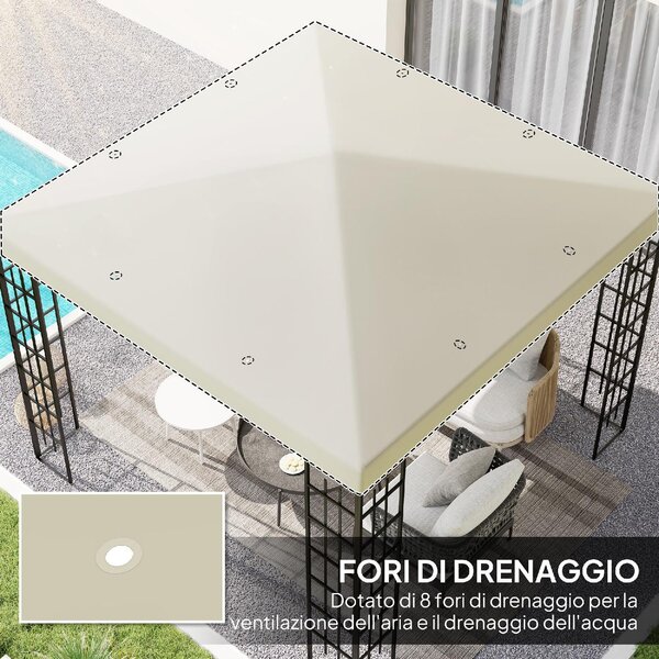 VivaGarden Copertura per Gazebo da Giardino 3x3 m in Tessuto Oxford 600D con Fori di Drenaggio colore Bianco Crema