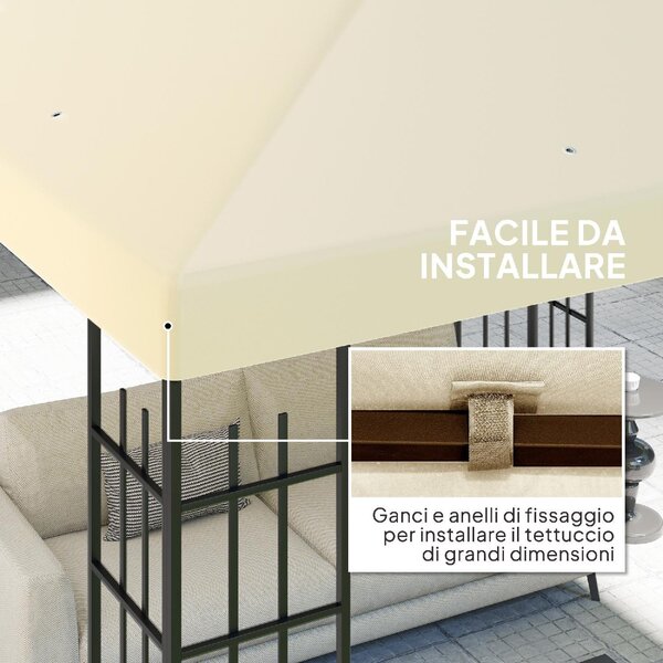 VivaGarden Copertura per Gazebo da Giardino 3x3 m in Tessuto Oxford 600D con Fori di Drenaggio colore Bianco Crema