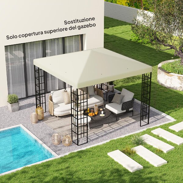 VivaGarden Copertura per Gazebo da Giardino 3x3 m in Tessuto Oxford 600D con Fori di Drenaggio colore Bianco Crema