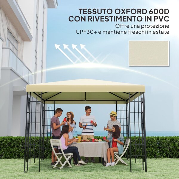 VivaGarden Copertura per Gazebo da Giardino 3x3 m in Tessuto Oxford 600D con Fori di Drenaggio colore Bianco Crema