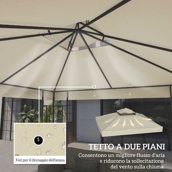 VivaGarden Copertura per Gazebo da Giardino 3x3m Tetto Sostitutivo UPF30+ a 2 Livelli in Poliestere colore Crema