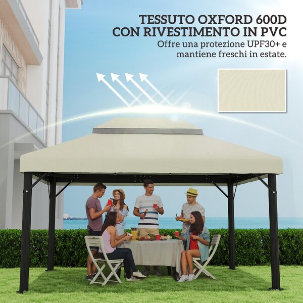 VivaGarden Copertura per Gazebo da Giardino 3x4 m a 2 Livelli in Tessuto Oxford 600D con Fori di Drenaggio colore Bianco Crema