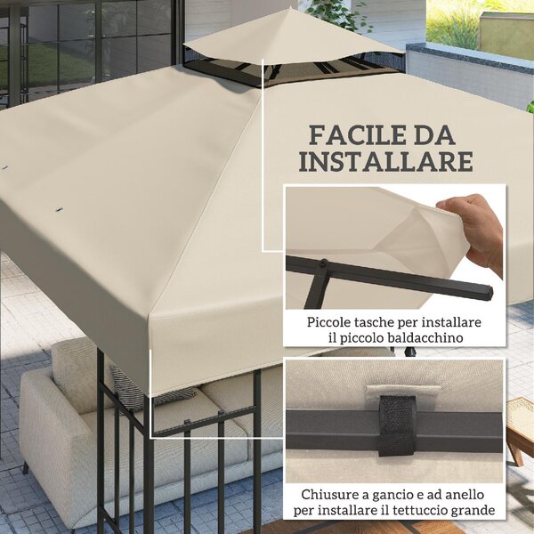 VivaGarden Copertura per Gazebo da Giardino 3x3m Tetto Sostitutivo UPF30+ a 2 Livelli in Poliestere colore Crema