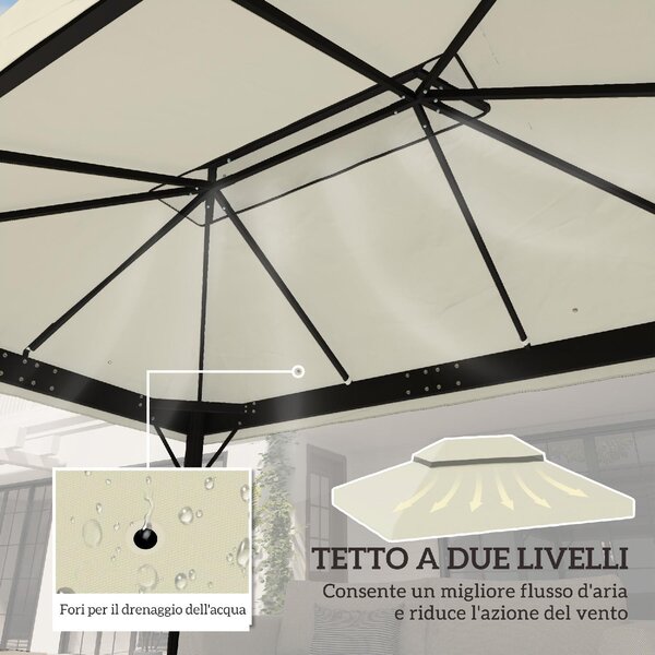 VivaGarden Copertura per Gazebo da Giardino 3x4 m a 2 Livelli in Tessuto Oxford 600D con Fori di Drenaggio colore Bianco Crema