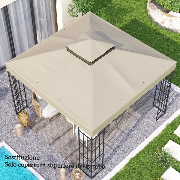 VivaGarden Copertura per Gazebo da Giardino 3x3m Tetto Sostitutivo UPF30+ a 2 Livelli in Poliestere colore Crema