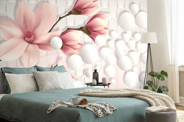 Carta da parati – Magnolia con elementi astratti