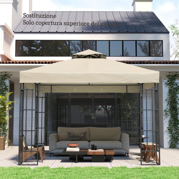VivaGarden Copertura per Gazebo da Giardino 3x3m Tetto Sostitutivo UPF30+ a 2 Livelli in Poliestere colore Crema