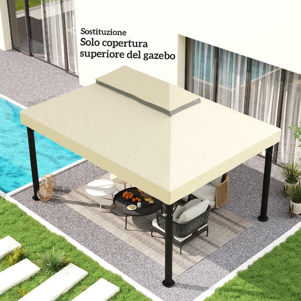VivaGarden Copertura per Gazebo da Giardino 3x4 m a 2 Livelli in Tessuto Oxford 600D con Fori di Drenaggio colore Bianco Crema