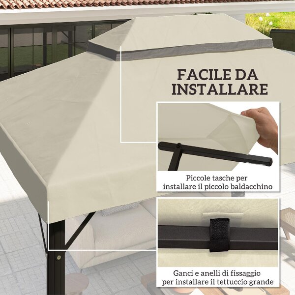 VivaGarden Copertura per Gazebo da Giardino 3x4 m a 2 Livelli in Tessuto Oxford 600D con Fori di Drenaggio colore Bianco Crema
