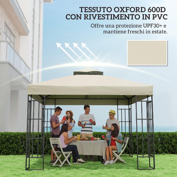 VivaGarden Copertura per Gazebo da Giardino 3x3m Tetto Sostitutivo UPF30+ a 2 Livelli in Poliestere colore Crema