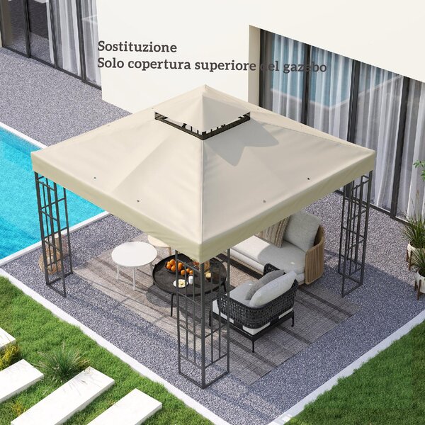 VivaGarden Copertura per Gazebo da Giardino 3x3m Tetto Sostitutivo UPF30+ a 2 Livelli in Poliestere colore Crema