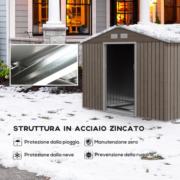 Outsunny Capanno Giardino 152x132x188cm - Casetta Attrezzi In Acciaio Zincato Grigio - Foto 11