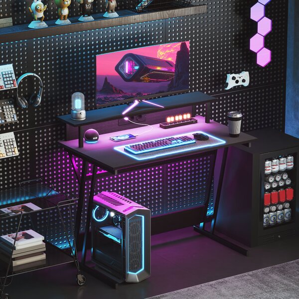 HOMCOM Scrivania Gaming con Luci LED e Supporto per Monitor, in Truciolato e Acciaio, 100x60x88.5 cm, Nero