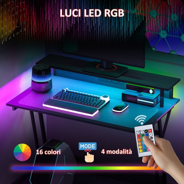 HOMCOM Scrivania Gaming con Luci LED e Supporto per Monitor, in Truciolato e Acciaio, 100x60x88.5 cm, Nero