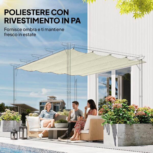 VivaGarden Copertura Pergola 3x2,5 m Anti UV in Poliestere con 8 Fori di Drenaggio 286x245 cm colore Crema